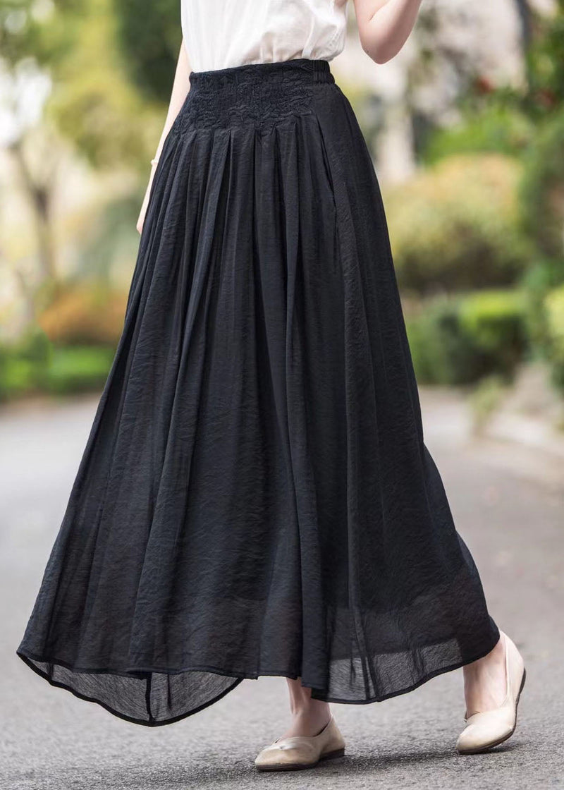 Pink High Waist Embroidered Wrinkled Linen Skirts Summer