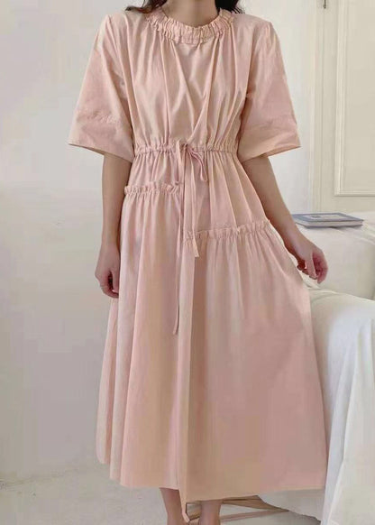 Pink O-neck Asymmetrical Patchwork Cotton Dress Summer