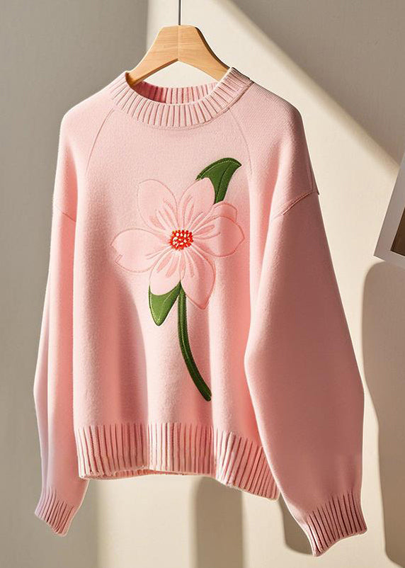 Pink O Neck Cozy Knit Sweater Fall
