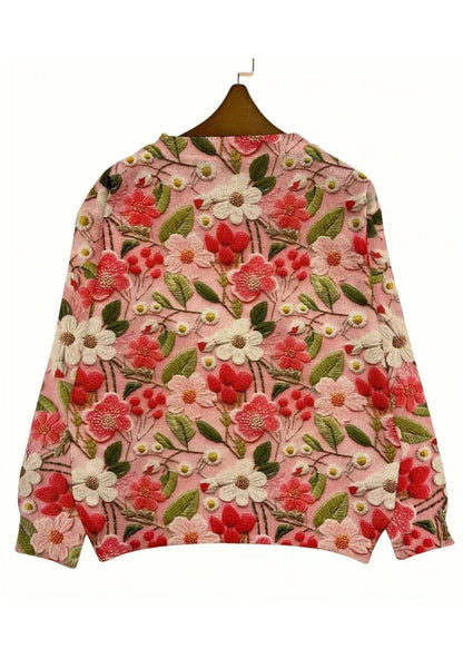 Pink O Neck Knitting Cotton Sweaters Spring