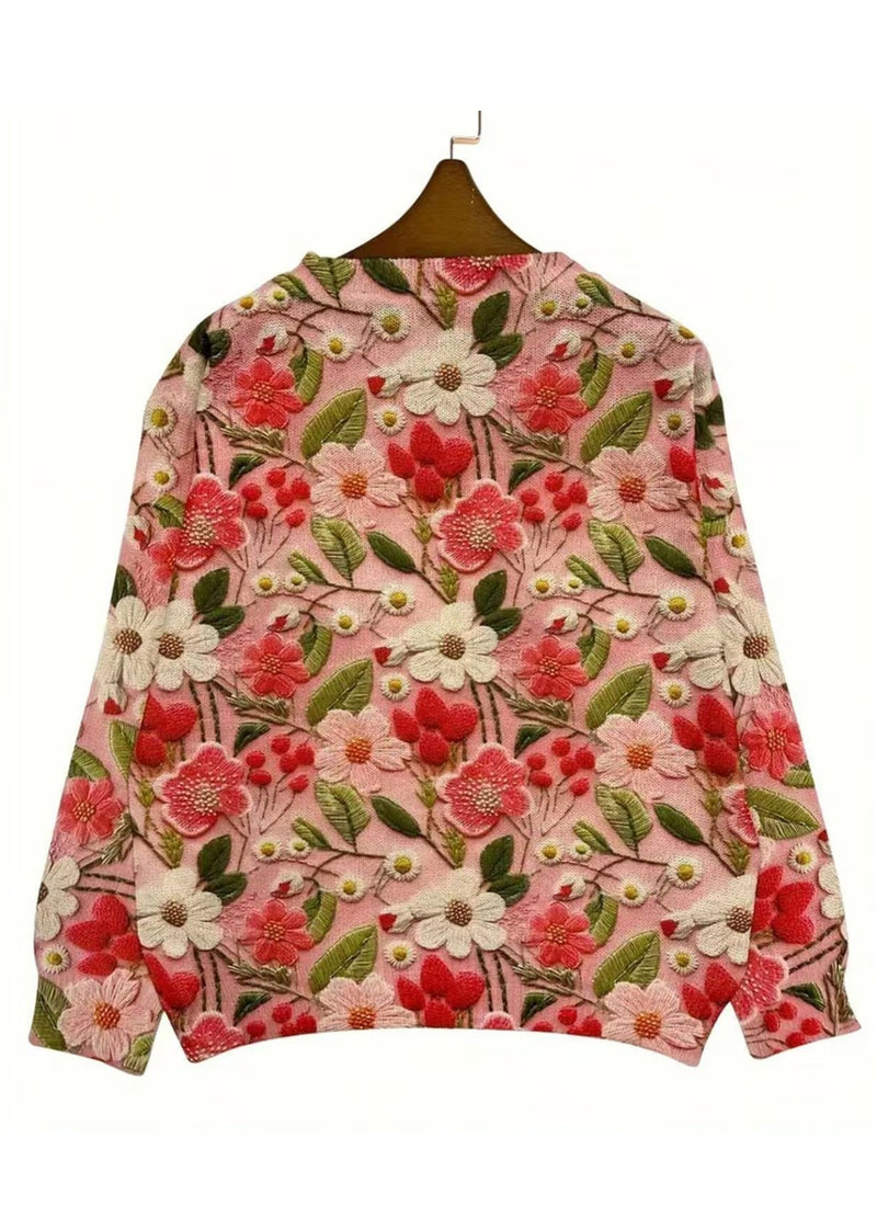 Pink O Neck Knitting Cotton Sweaters Spring