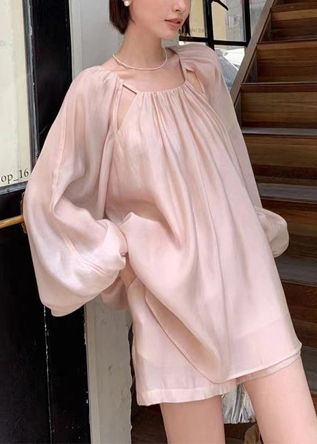 Pink Oversized Hollow Out Cotton Two Pieces Set Summer