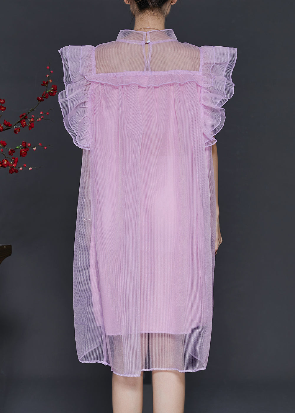 Pink Oversized Tulle Vacation Dress Butterfly Sleeve