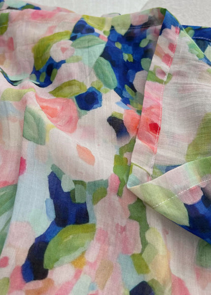 Pink Print Wrinkled Patchwork Linen Skirts Summer