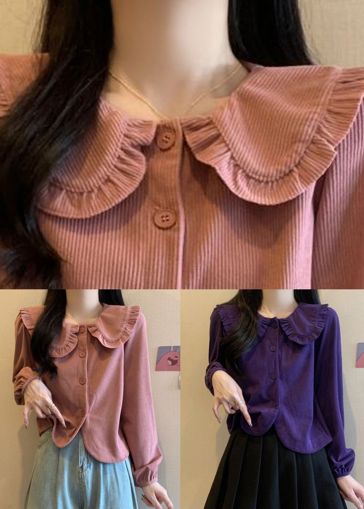 Pink Button Corduroy Shirt Long Sleeve