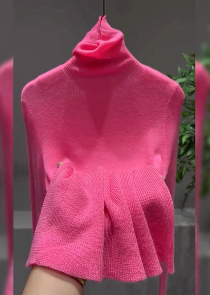 Pink Turtleneck Cotton Knit Sweater Tops Spring