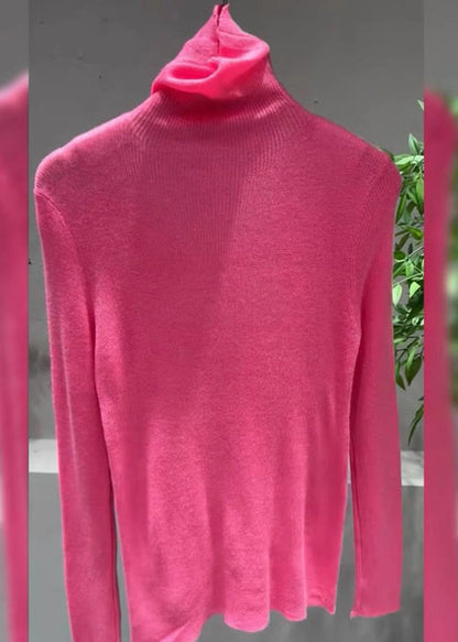 Pink Turtleneck Cotton Knit Sweater Tops Spring