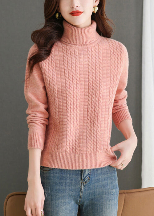 Pink Turtleneck Knit Sweater Winter
