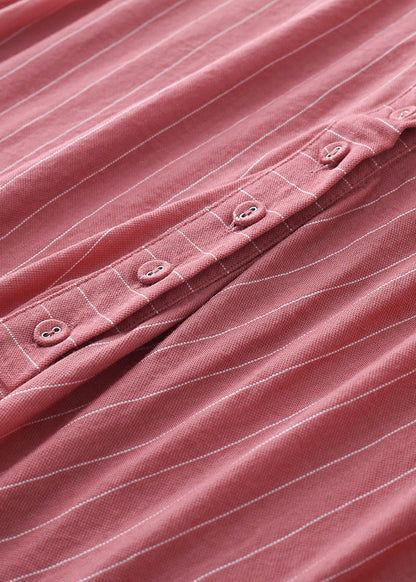 Pink V Neck Striped Pockets Linen Vacation Dresses Sleeveless