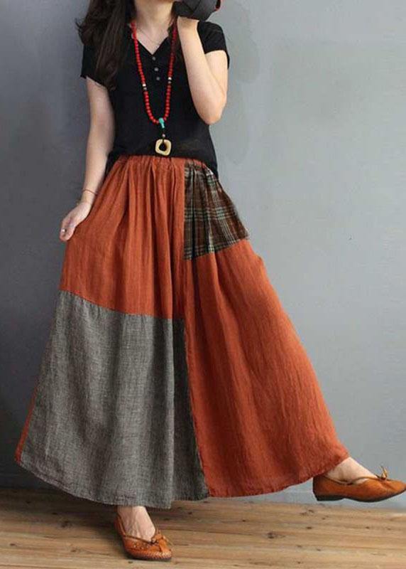 Plaid Patchwork Elastic Waist Swing Skirt With Pocket