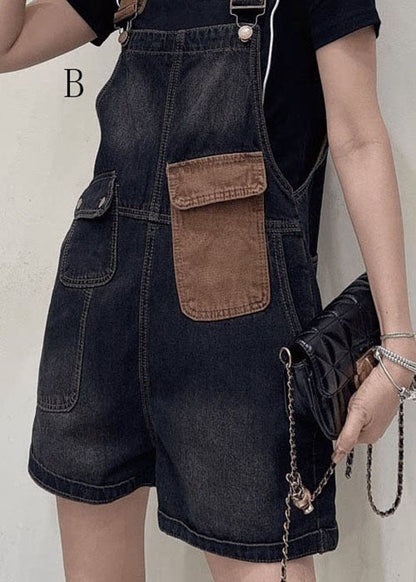 Pockets Patchwork Loose Denim Jumpsuits Summer