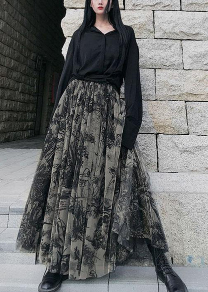Print Tulle Pleated Summer a Line Skirts