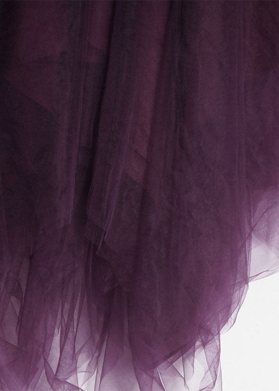 Purple Asymmetrical Zippered Tulle Skirts Spring