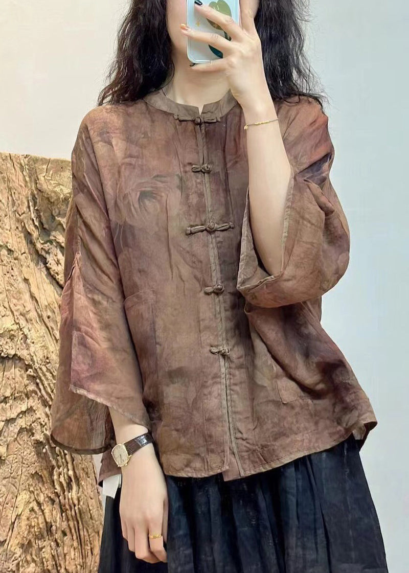 Purple Button Pockets Linen Shirt Spring