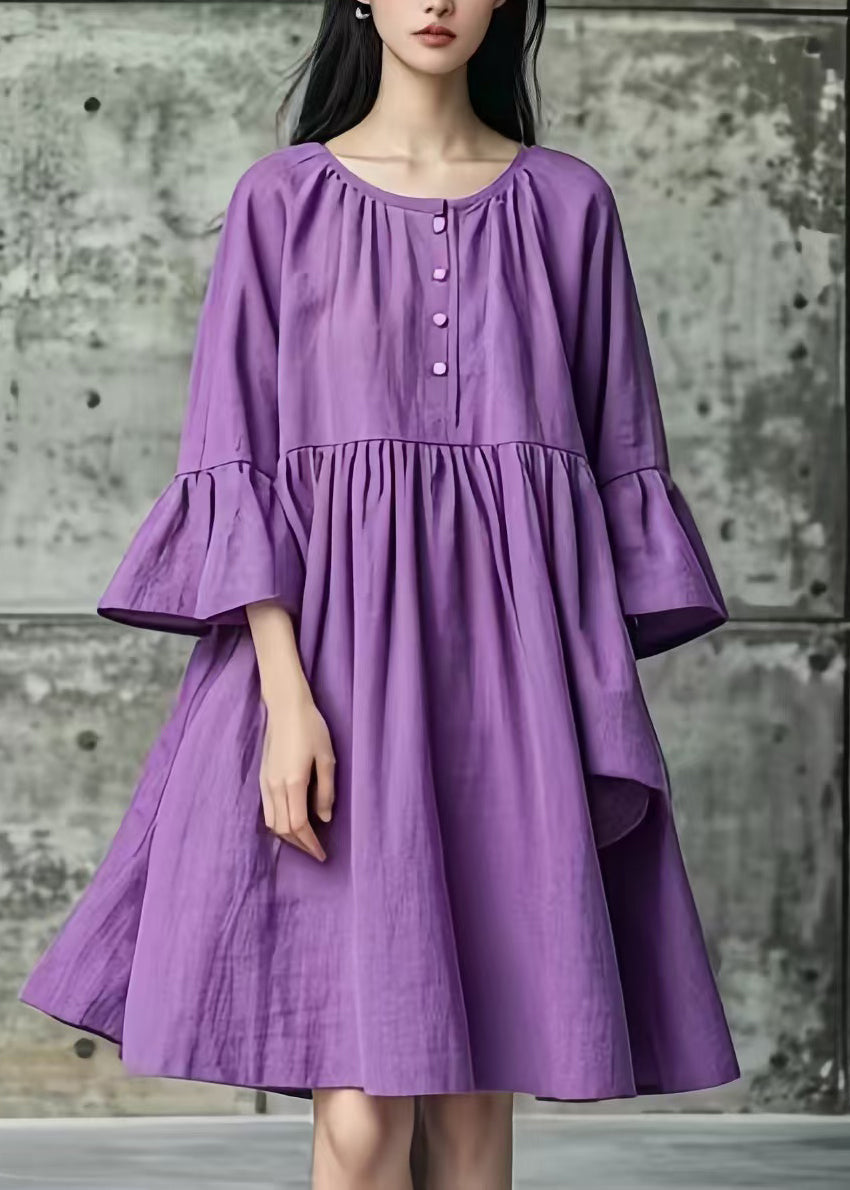 Purple Oversized Cotton Mid Dresses Flare Sleeve