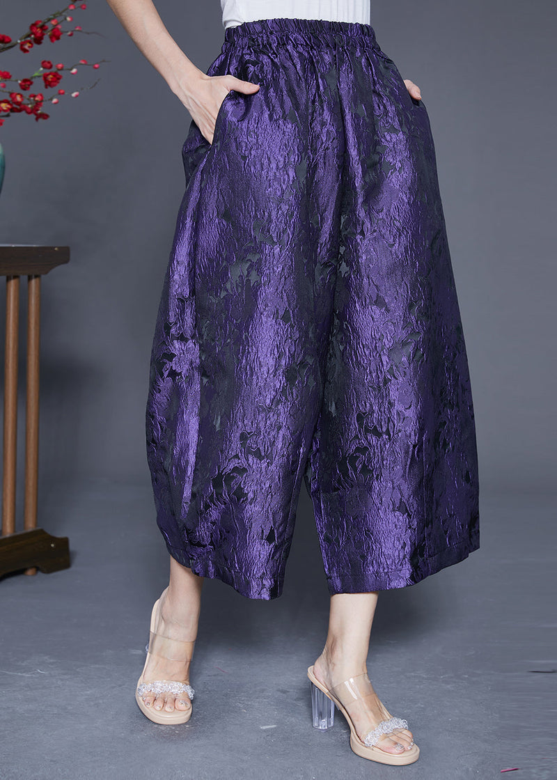 Purple Oversized Jacquard Silk Wide Leg Pants Summer