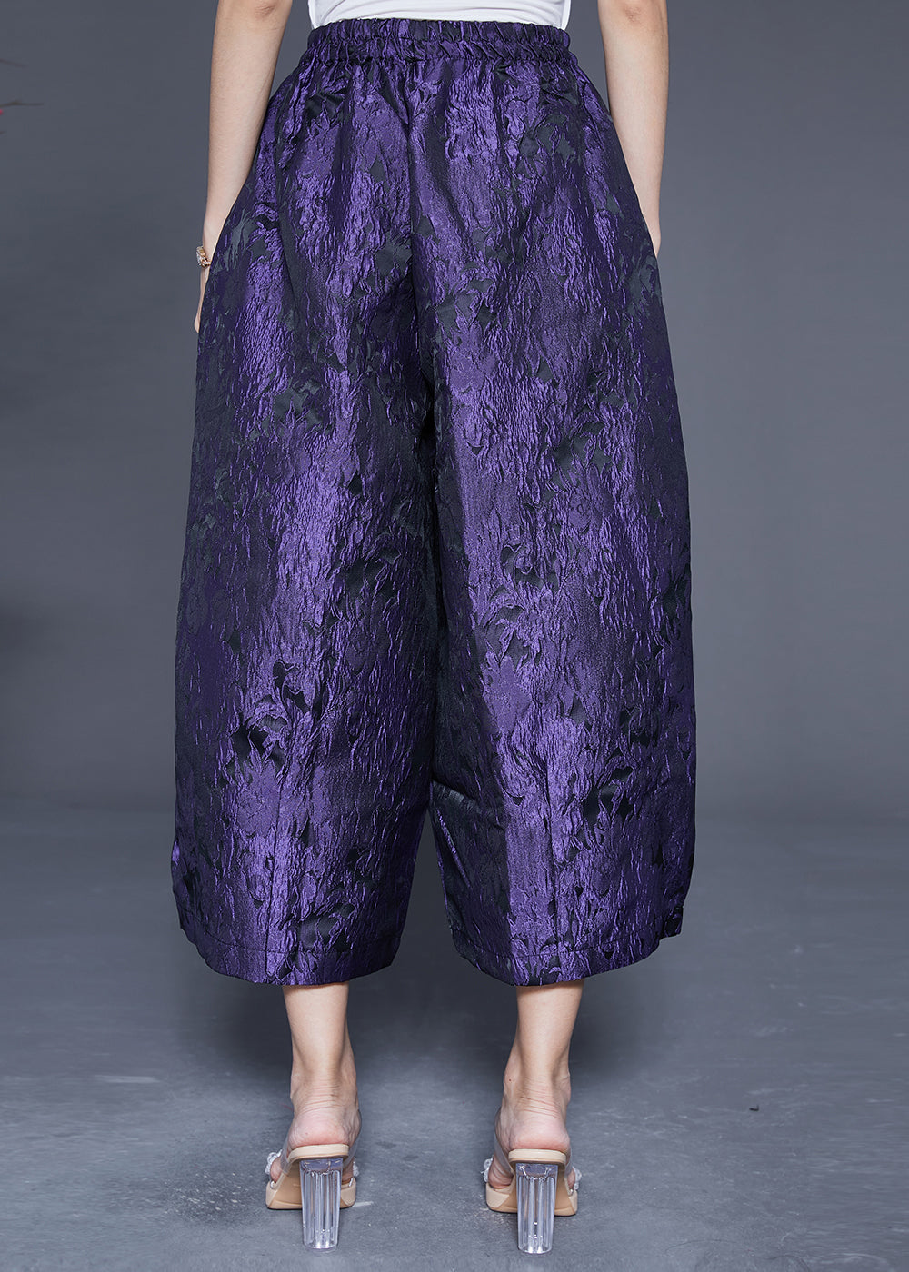 Purple Oversized Jacquard Silk Wide Leg Pants Summer