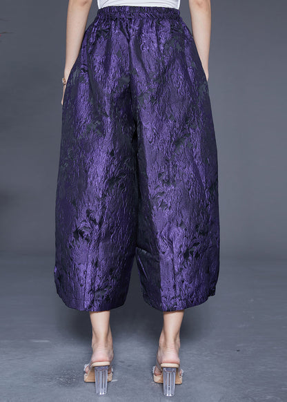 Purple Oversized Jacquard Silk Wide Leg Pants Summer