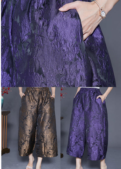 Purple Oversized Jacquard Silk Wide Leg Pants Summer