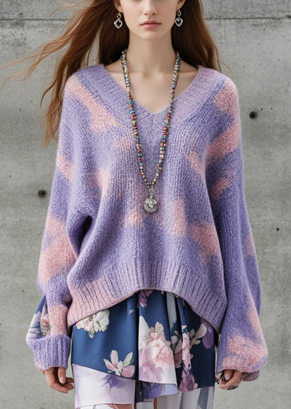Purple Oversized Tie Dye Thick Knit Sweater Fall