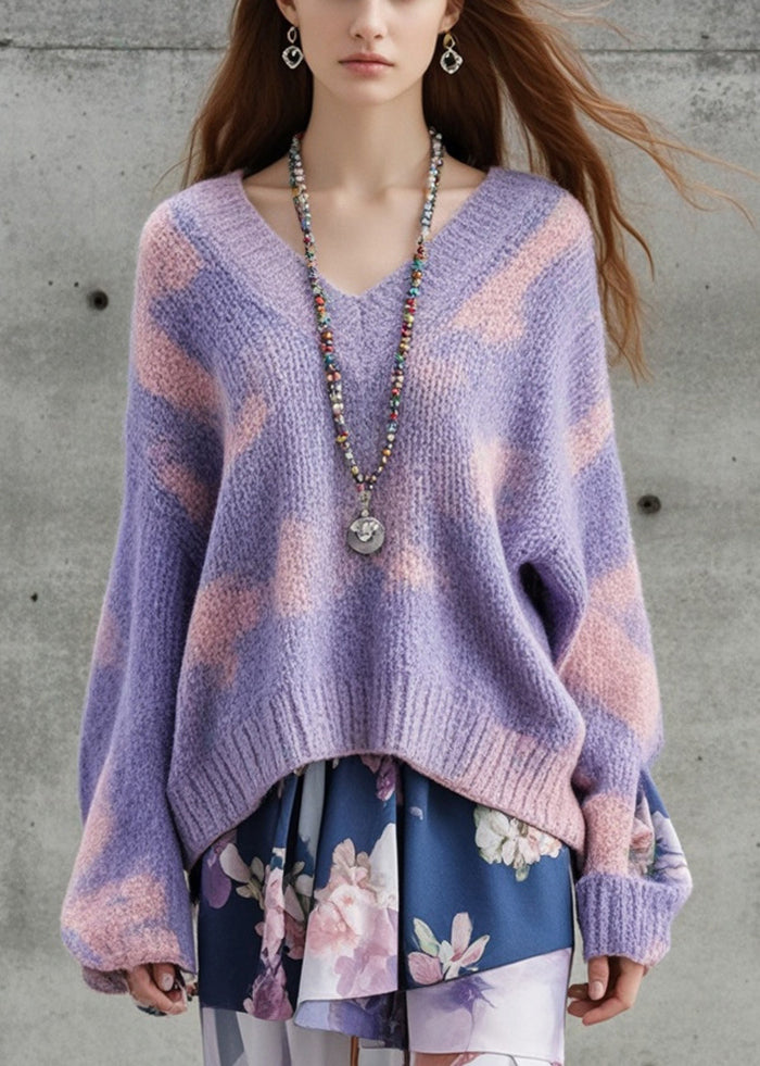 Purple Oversized Tie Dye Thick Knit Sweater Fall