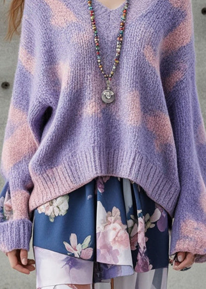 Purple Oversized Tie Dye Thick Knit Sweater Fall