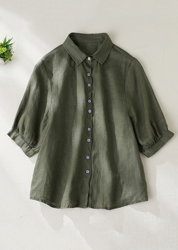 Purple Peter Pan Collar Button Linen Blouse Summer