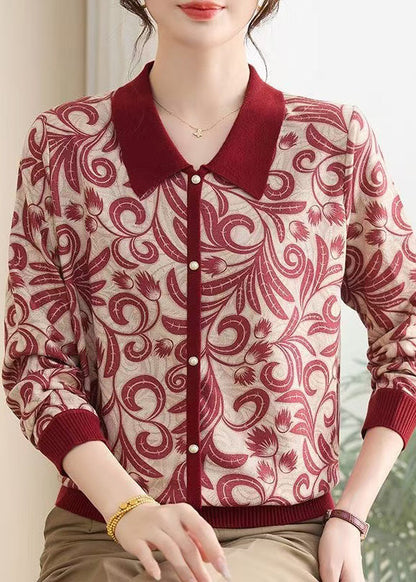 Purple Peter Pan Collar Print Knit Sweaters Spring