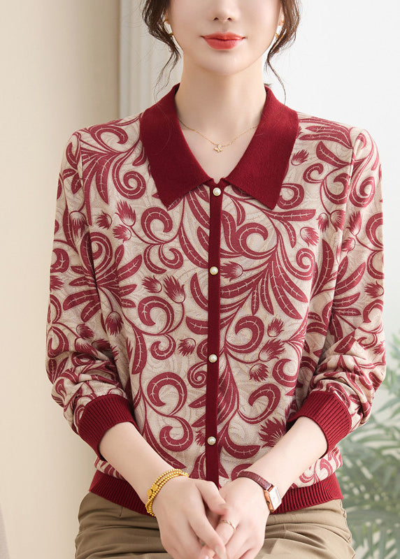 Purple Peter Pan Collar Print Knit Sweaters Spring
