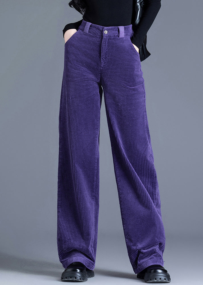 Purple Pockets High Waist Corduroy Straight Pants Spring