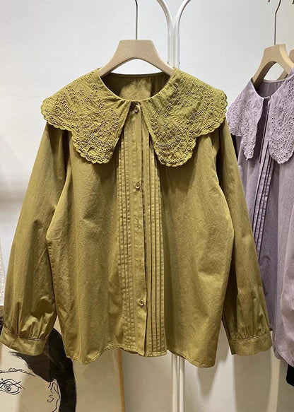 Purple Ruffled Hollow Out Cotton Blouse Tops Spring