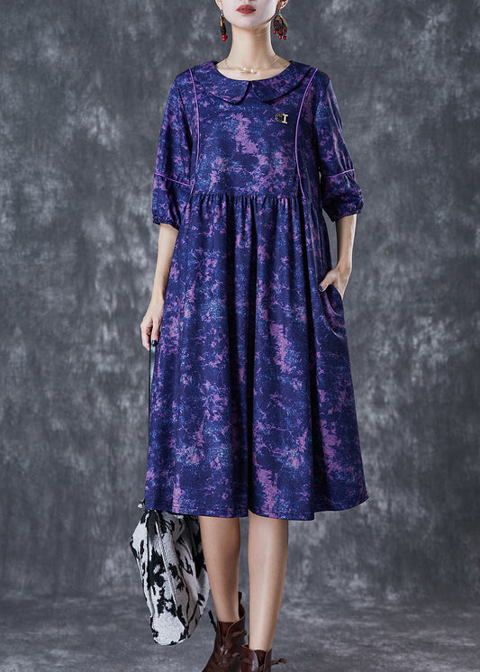 Purple Tie Dye Exra Large Hem Cotton Maxi Dresses Half Sleeve