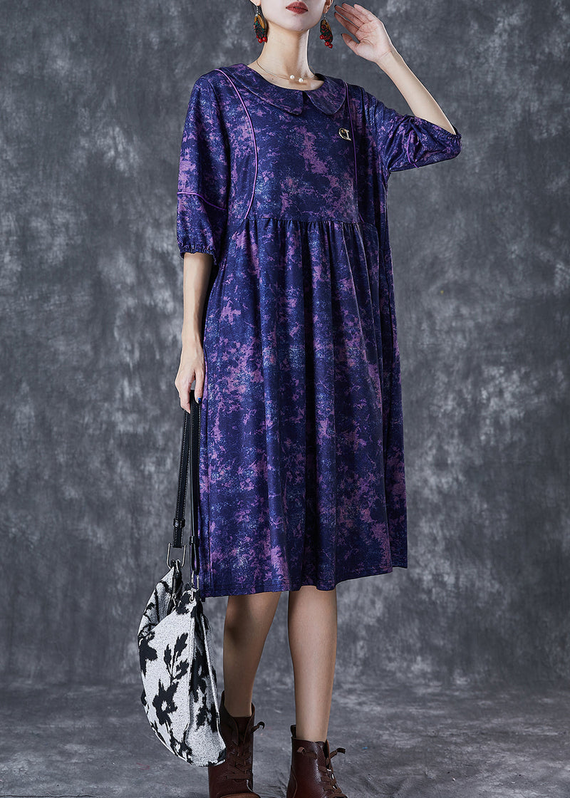 Purple Tie Dye Exra Large Hem Cotton Maxi Dresses Half Sleeve