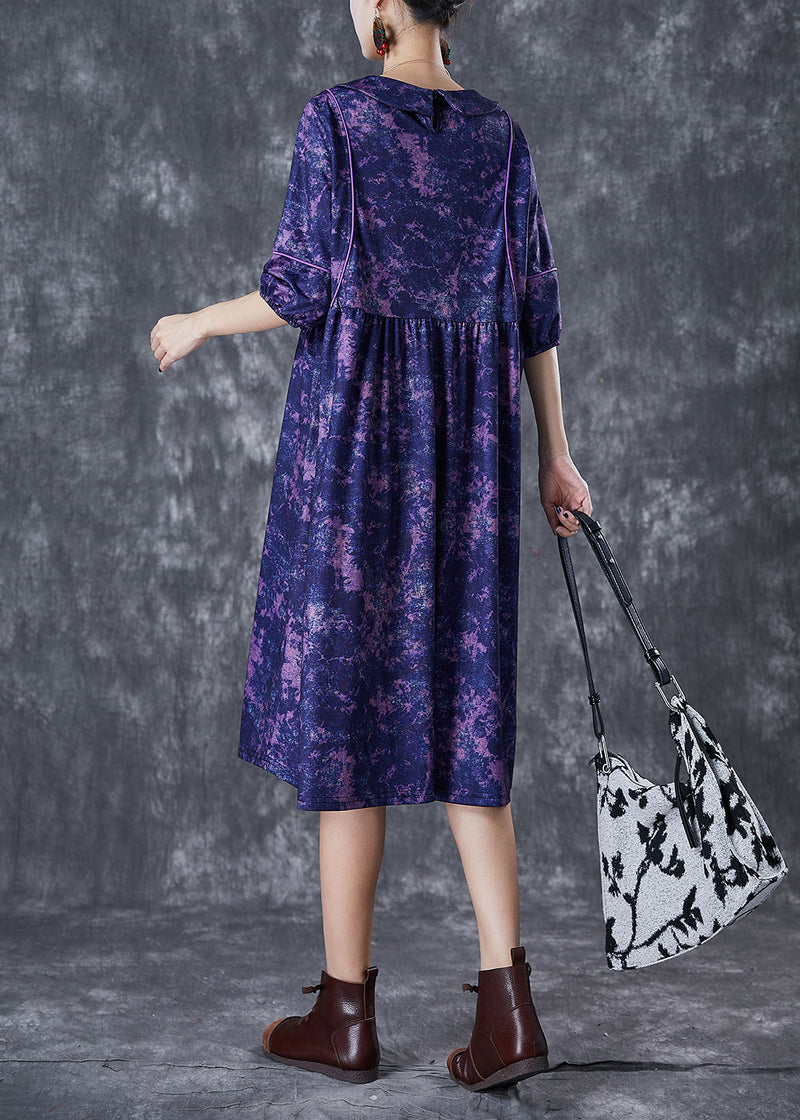 Purple Tie Dye Exra Large Hem Cotton Maxi Dresses Half Sleeve