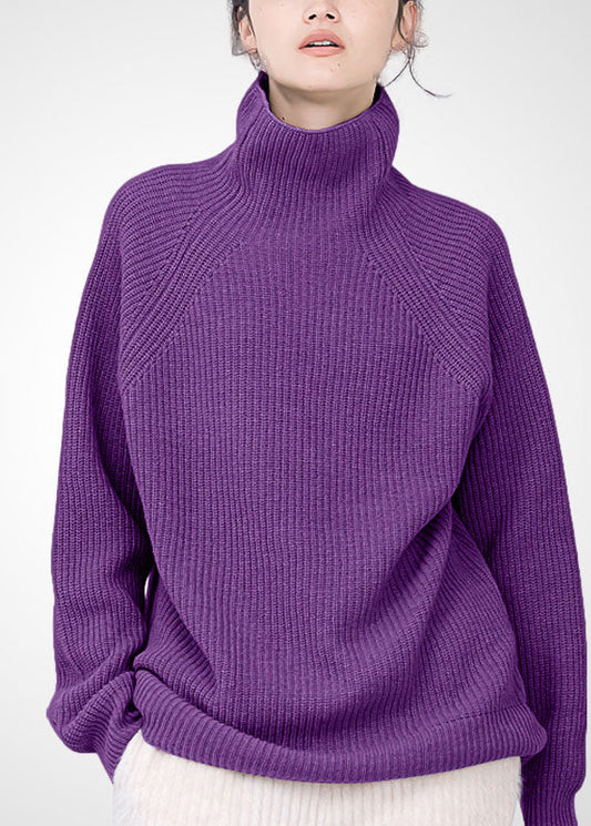 Purple Turtle Neck Cozy Wool Sweater Tops Winter