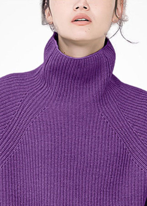 Purple Turtle Neck Cozy Wool Sweater Tops Winter