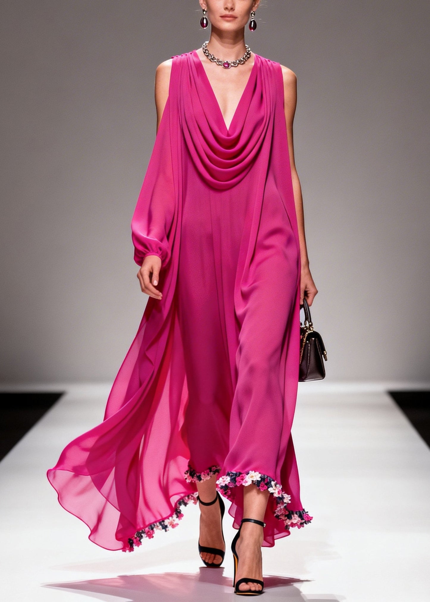 Purple Turtle Neck Chiffon Vacation Dresses Summer