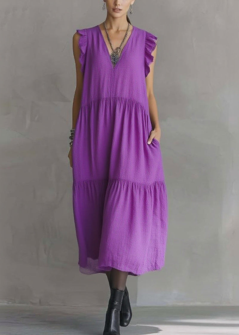 Purple V Neck Patchwork Party Maxi Dress Butterfl Sleeve