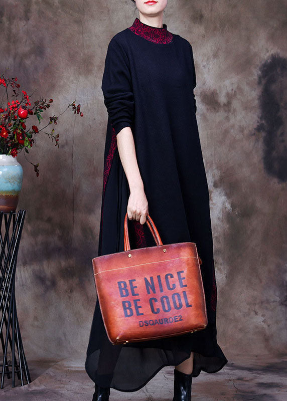Purple Black O-neck Side Open Tulle Patchwork Knit Dresses Spring