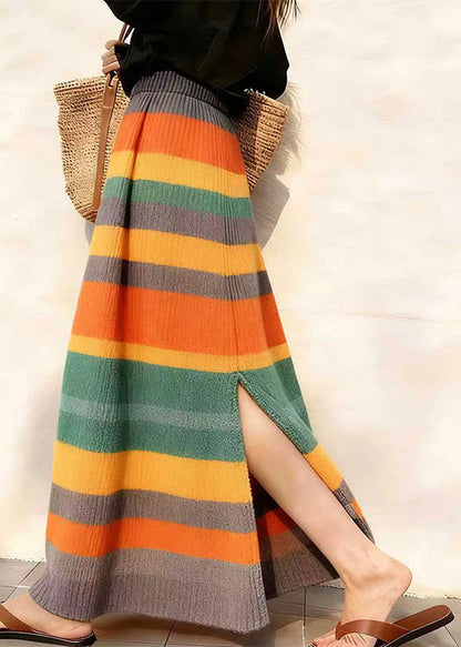 Rainbow Elastic Waist Side Open Knit Skirt Winter
