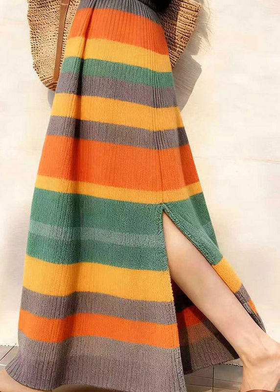 Rainbow Elastic Waist Side Open Knit Skirt Winter