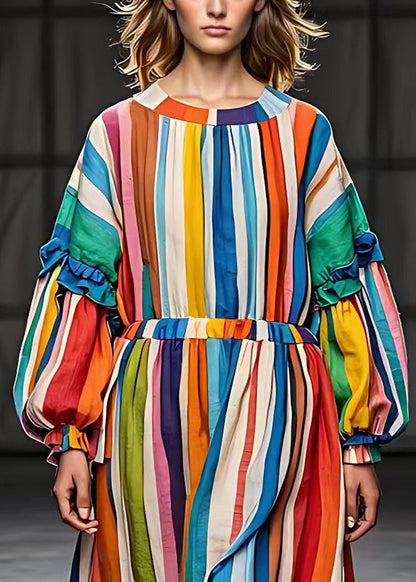 Rainbow Ruffled Striped Cotton Vacation Dresses