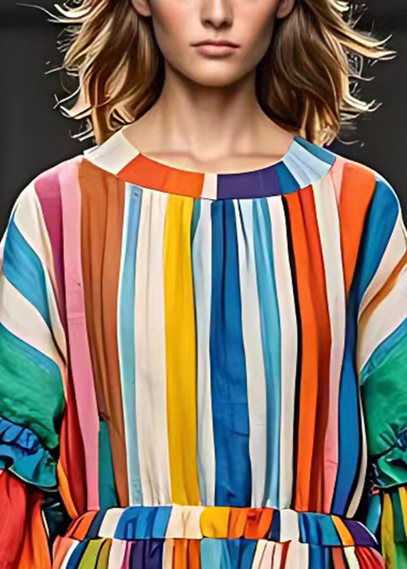 Rainbow Ruffled Striped Cotton Vacation Dresses