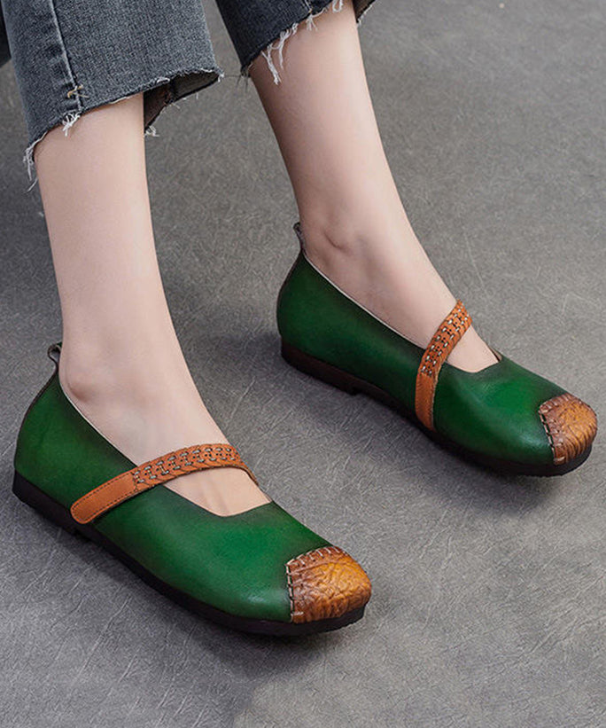 Red Cowhide Leather Splicing Flat Shoes