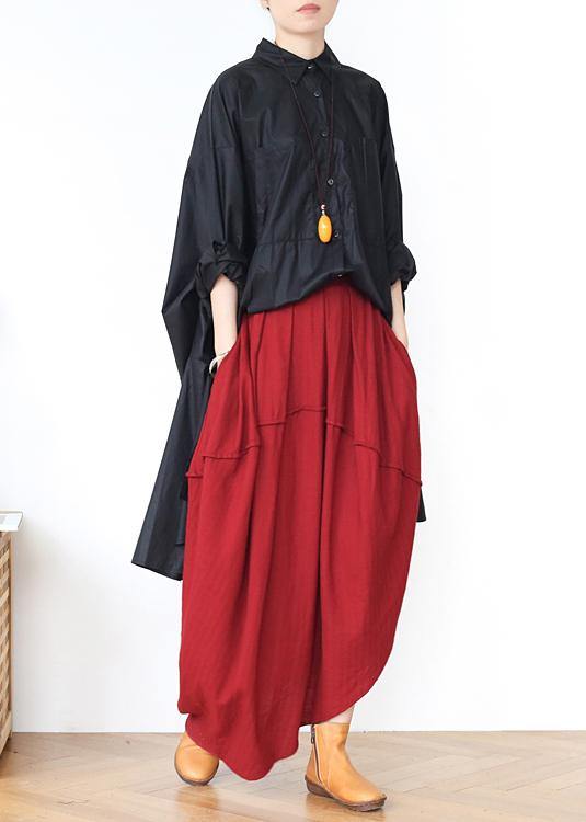 Red Elastic Waist Linen Skirt