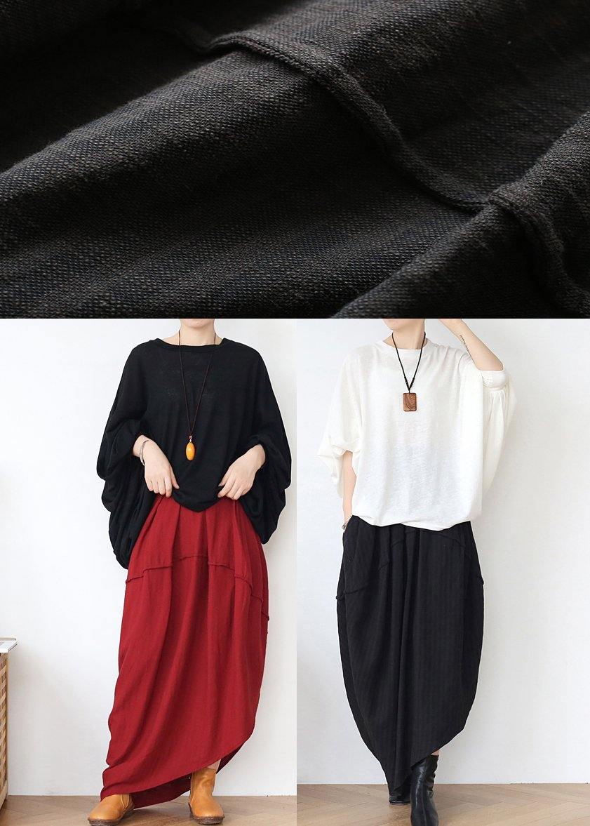 Red Elastic Waist Linen Skirt