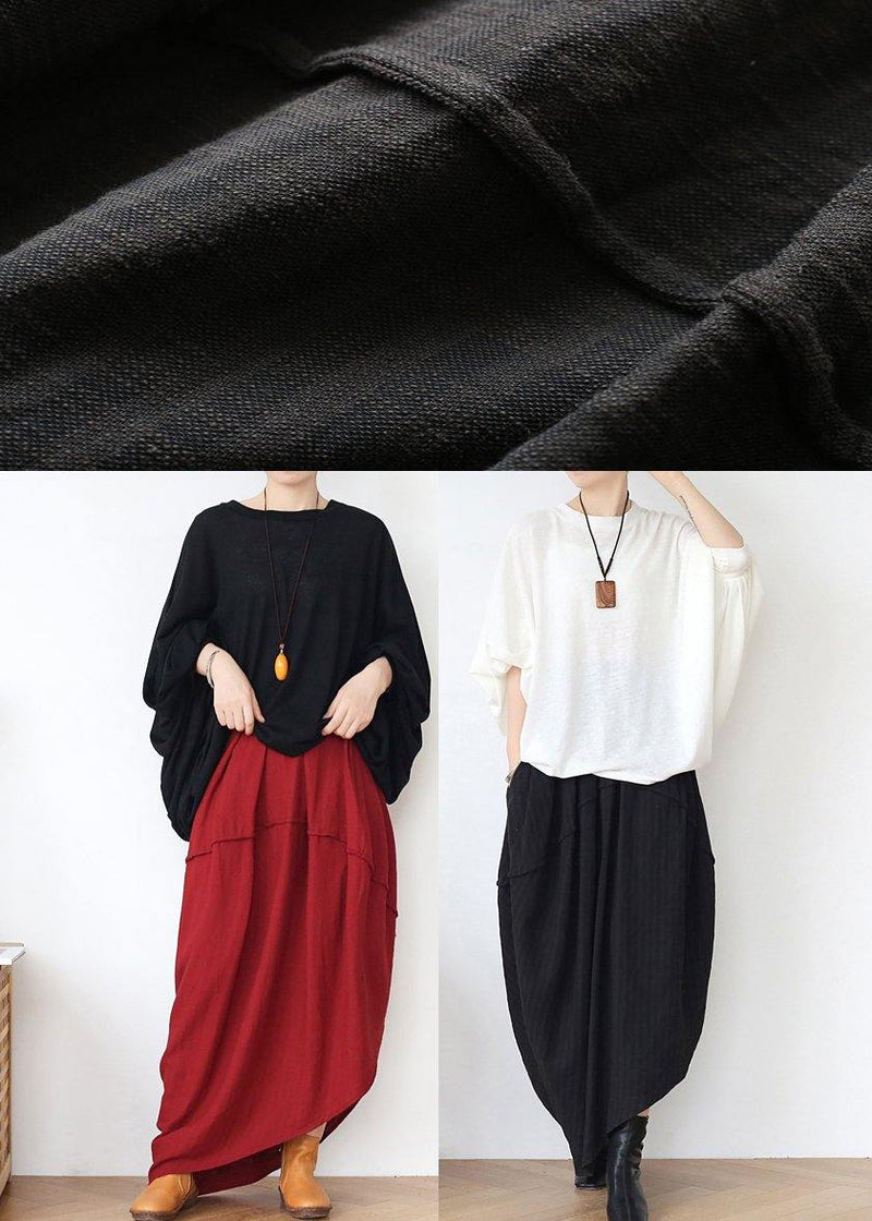 Red Elastic Waist Linen Skirt