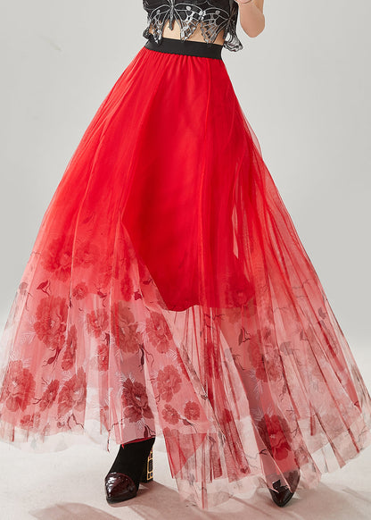 Red Tulle Vacation Skirts Spring