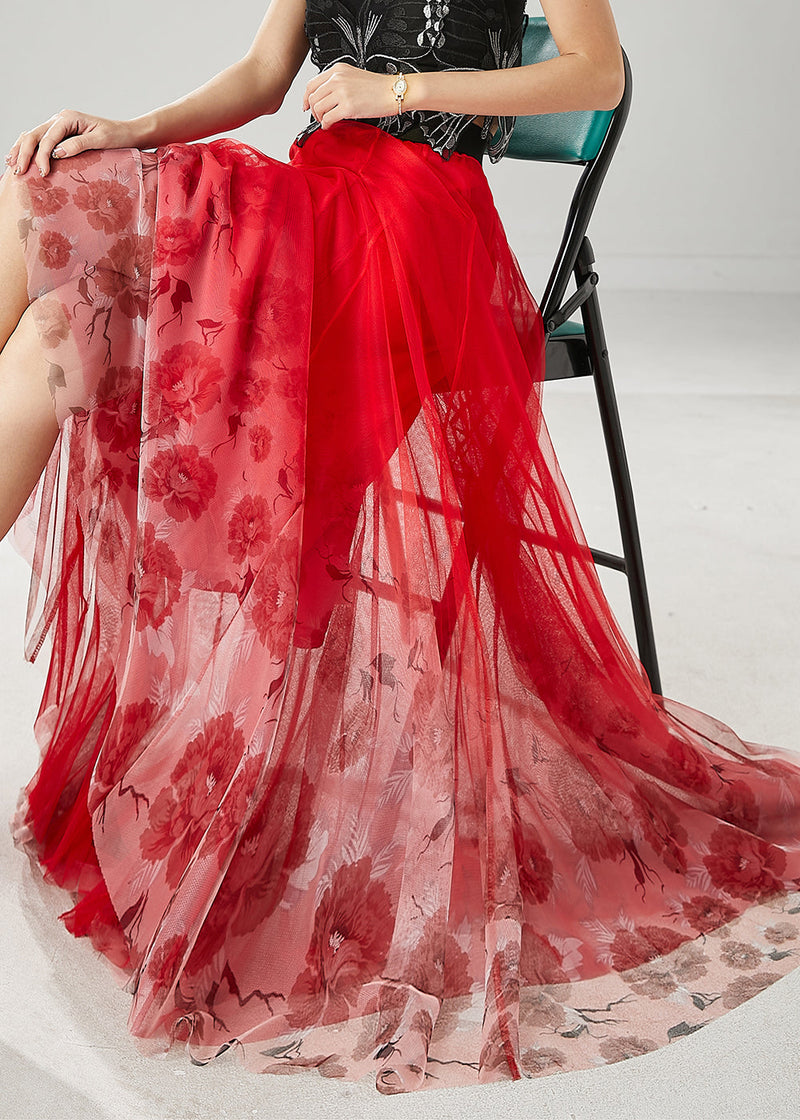 Red Tulle Vacation Skirts Spring