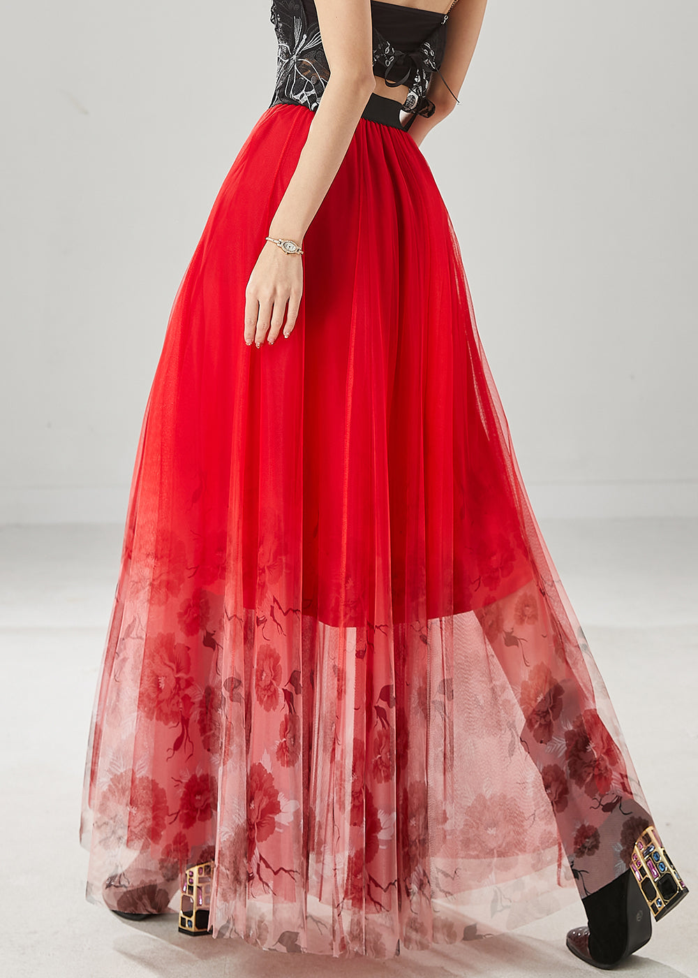 Red Tulle Vacation Skirts Spring